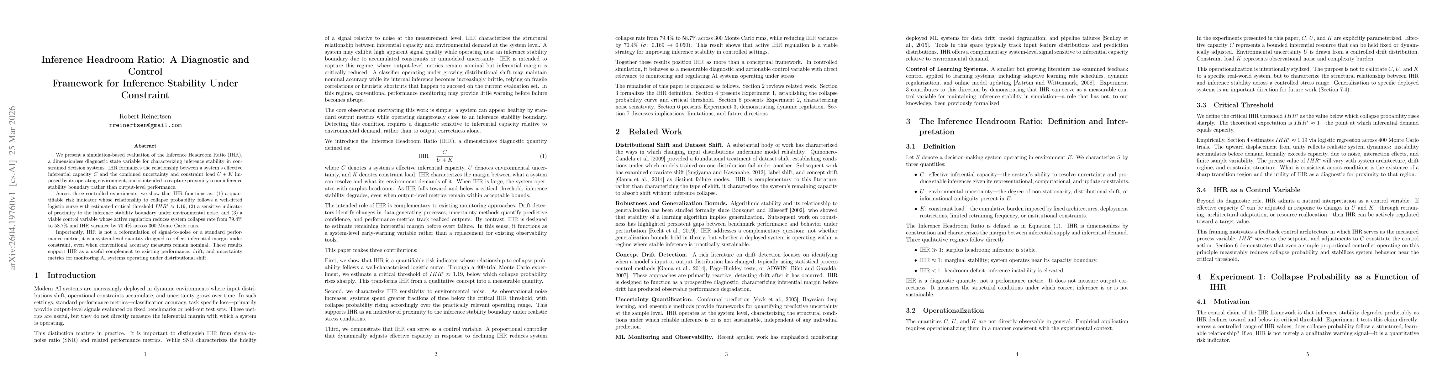 Thumbnail for Inference Headroom Ratio: A Diagnostic and Control Framework for Inference Stability Under Constraint