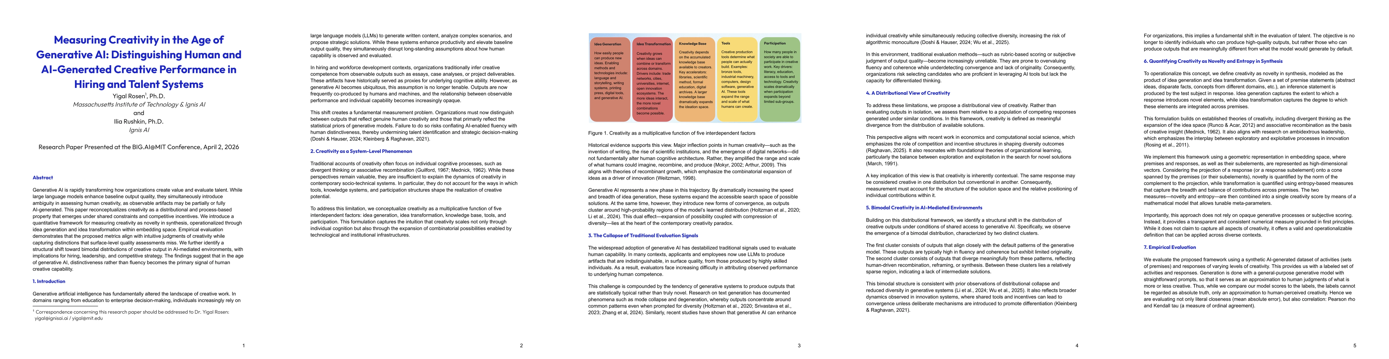 Thumbnail for Measuring Creativity in the Age of Generative AI: Distinguishing Human and AI-Generated Creative Performance in Hiring and Talent Systems