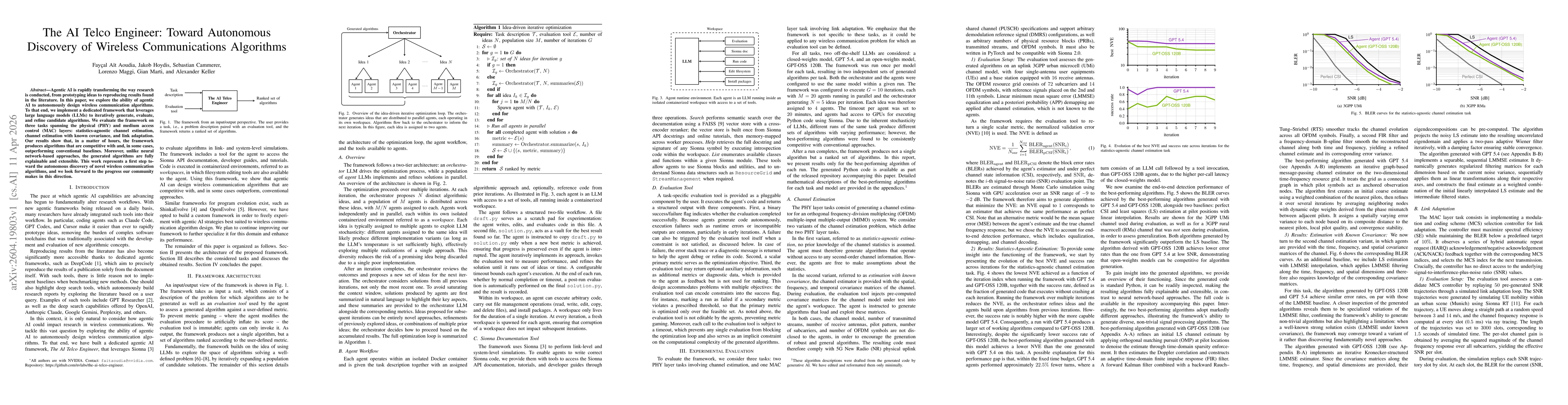 Thumbnail for The AI Telco Engineer: Toward Autonomous Discovery of Wireless Communications Algorithms
