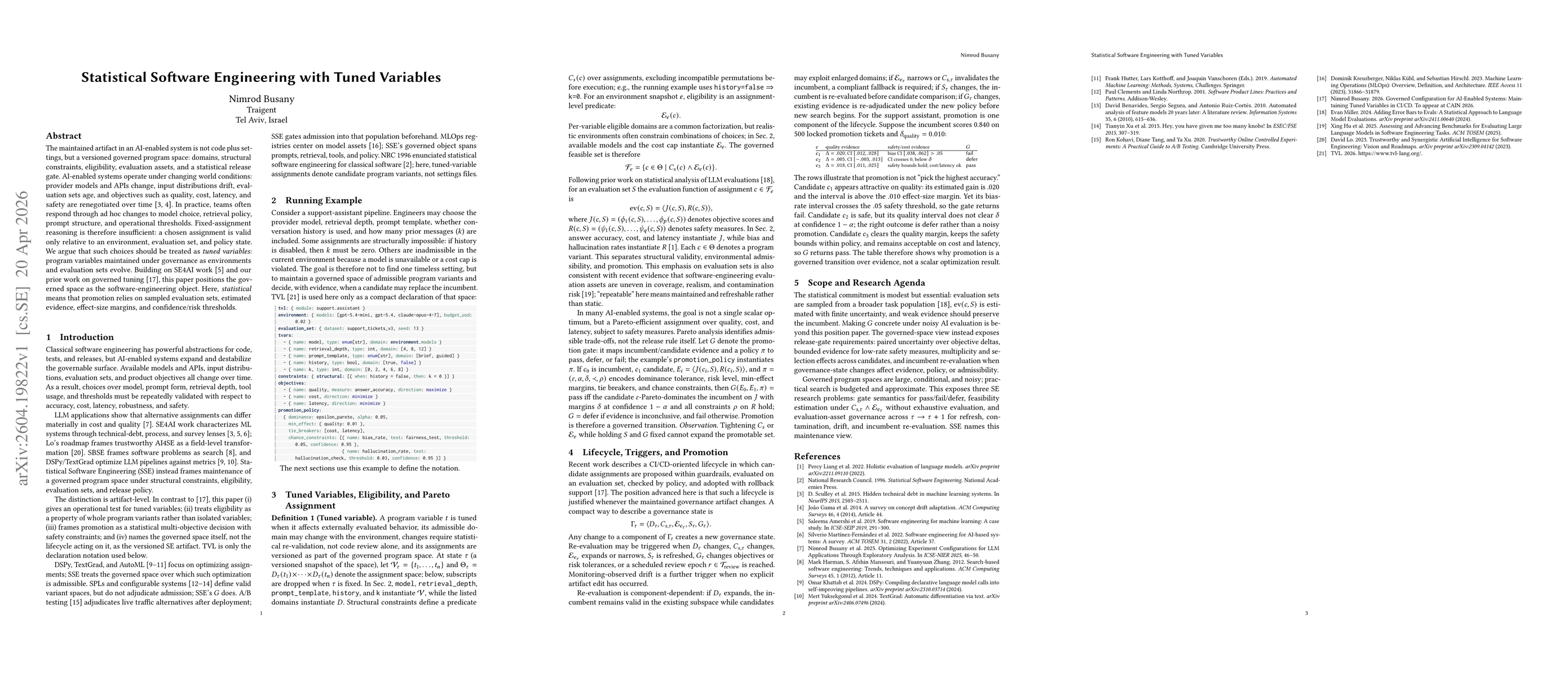 Thumbnail for Statistical Software Engineering with Tuned Variables