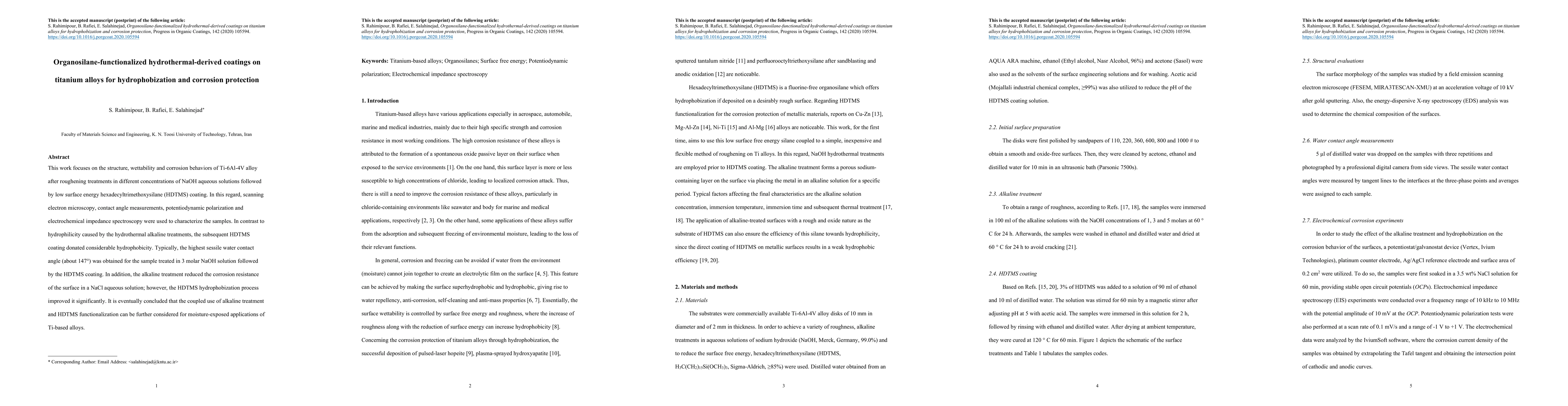 Thumbnail for Organosilane-functionalized hydrothermal-derived coatings on titanium alloys for hydrophobization and corrosion protection