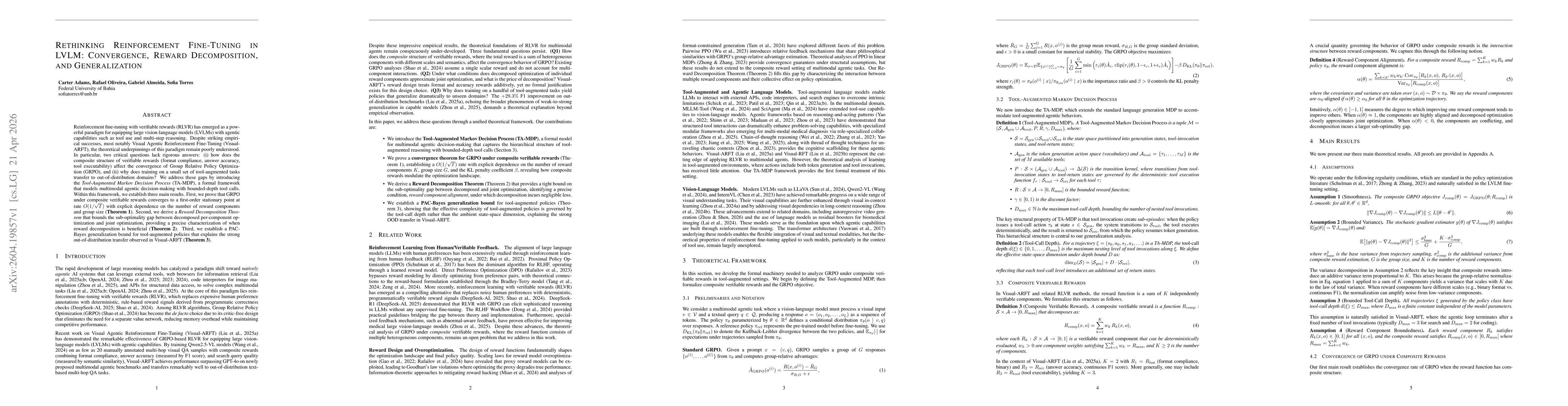 Thumbnail for Rethinking Reinforcement Fine-Tuning in LVLM: Convergence, Reward Decomposition, and Generalization