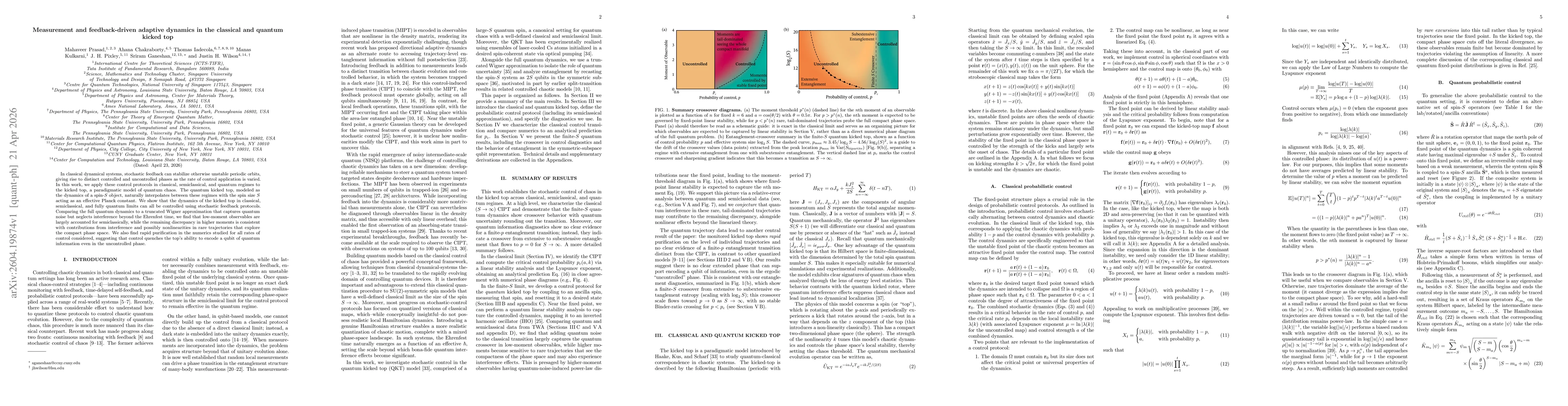 Thumbnail for Measurement and feedback-driven adaptive dynamics in the classical and quantum kicked top
