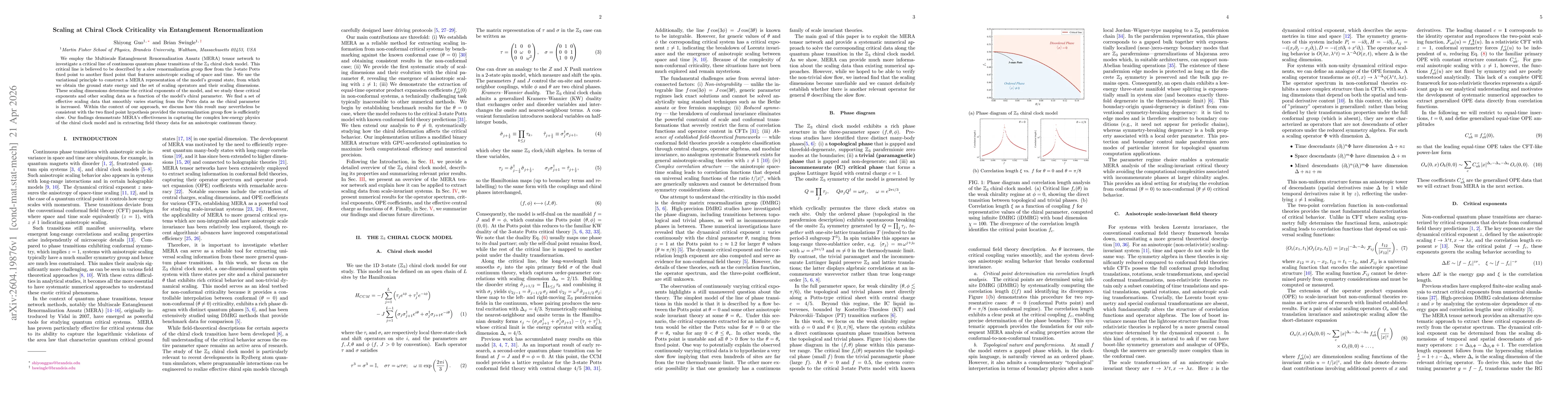 Thumbnail for Scaling at Chiral Clock Criticality via Entanglement Renormalization