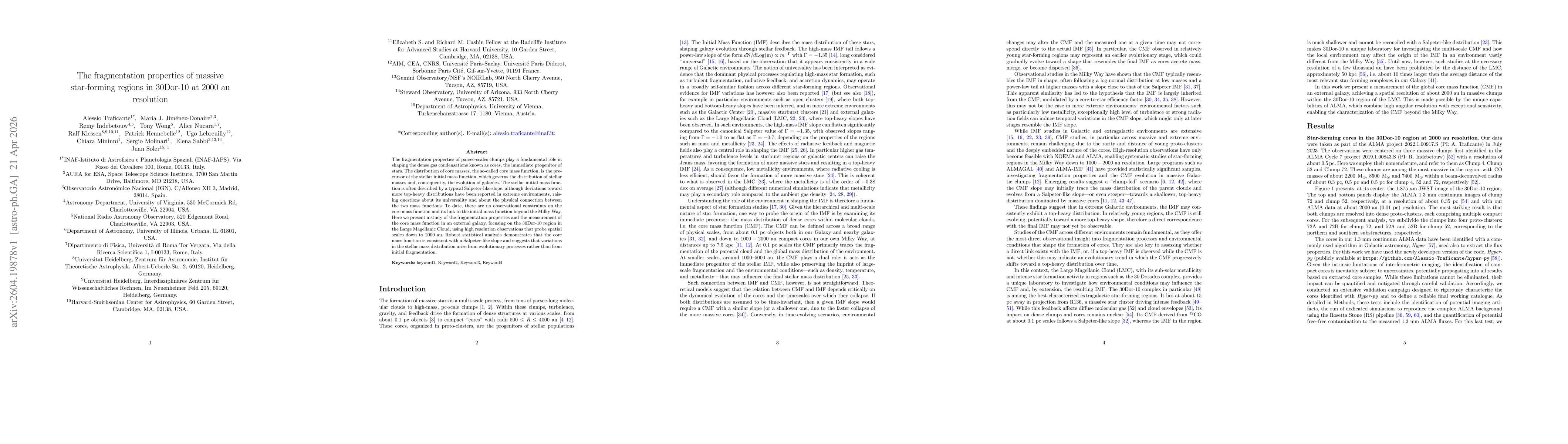 Thumbnail for The fragmentation properties of massive star-forming regions in 30Dor-10 at 2000 au resolution