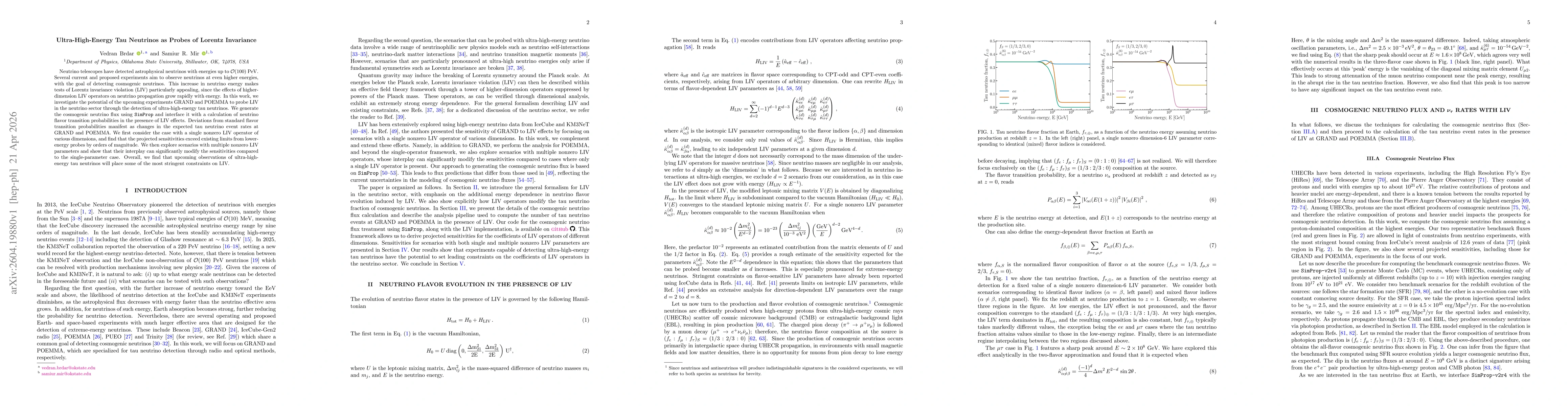 Thumbnail for Ultra-High-Energy Tau Neutrinos as Probes of Lorentz Invariance