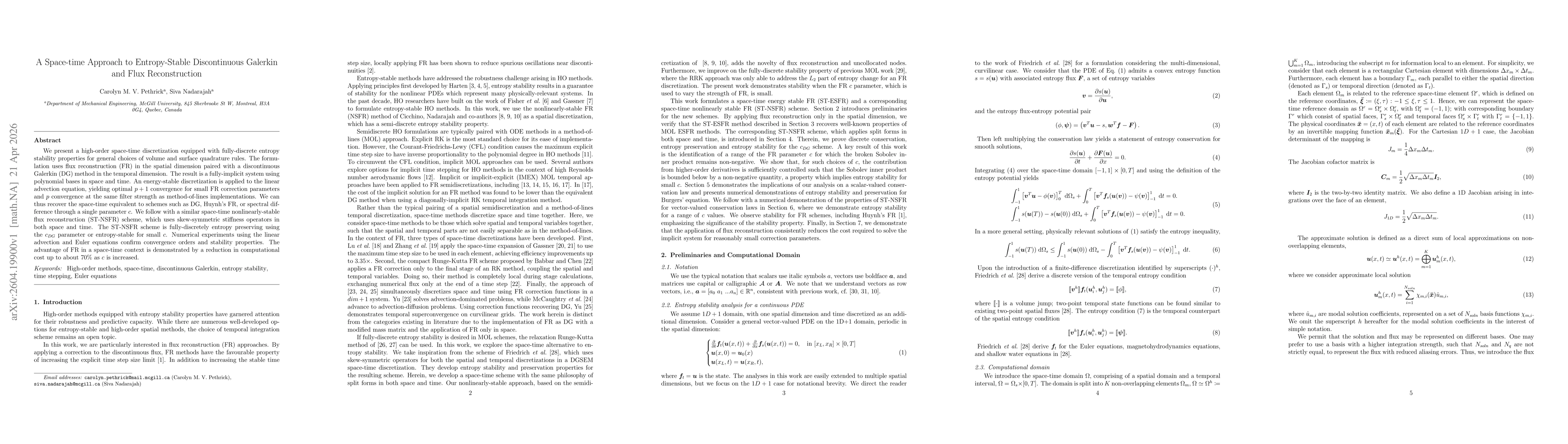 Thumbnail for A Space-time Approach to Entropy-Stable Discontinuous Galerkin and Flux Reconstruction