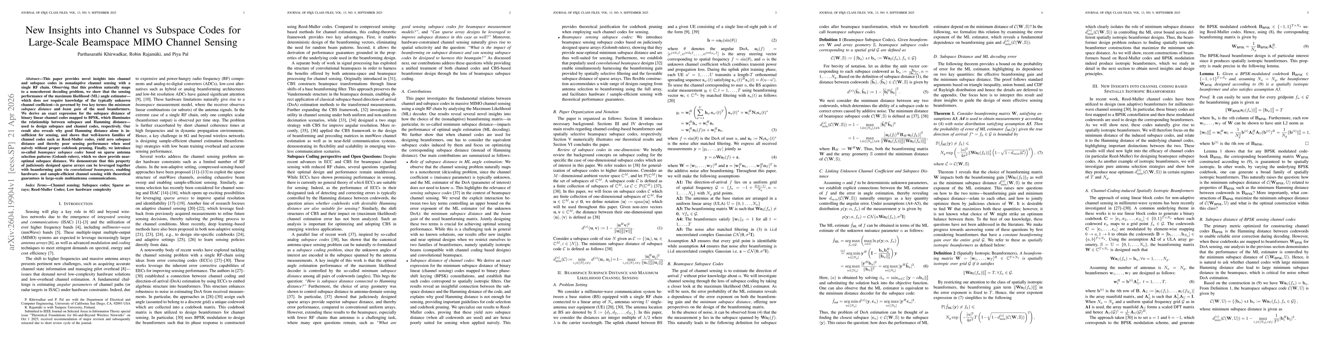 Thumbnail for New Insights into Channel vs Subspace Codes for Large-Scale Beamspace MIMO Channel Sensing