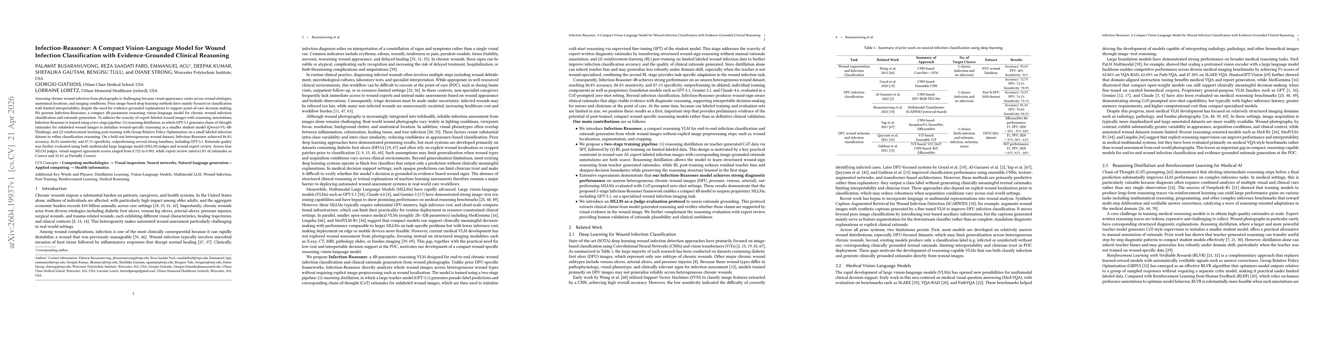 Thumbnail for Infection-Reasoner: A Compact Vision-Language Model for Wound Infection Classification with Evidence-Grounded Clinical Reasoning