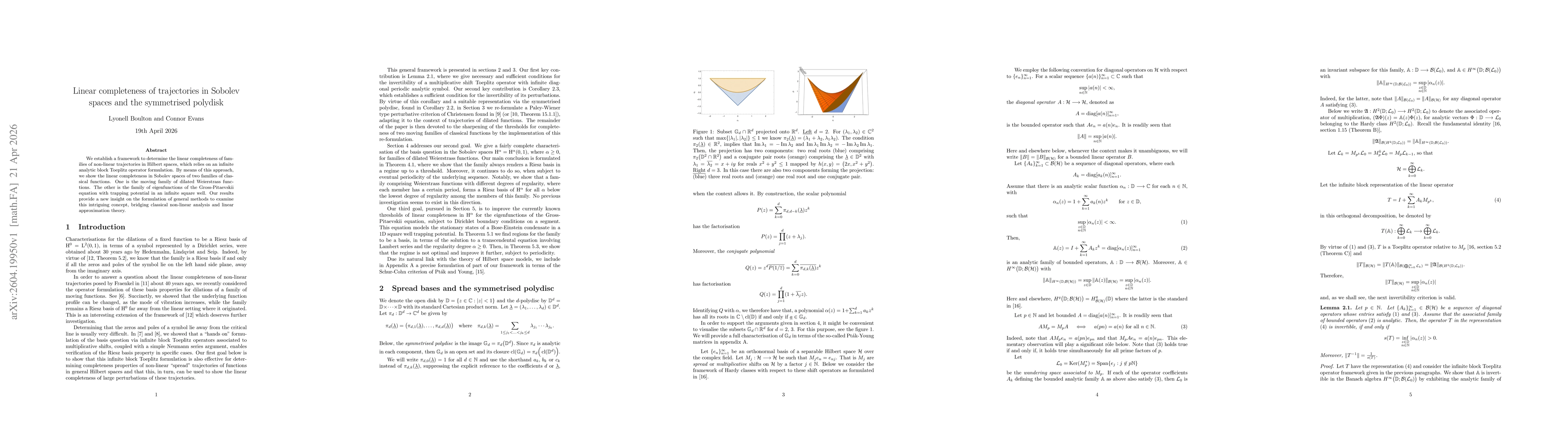 Thumbnail for Linear completeness of trajectories in Sobolev spaces and the symmetrised polydisk