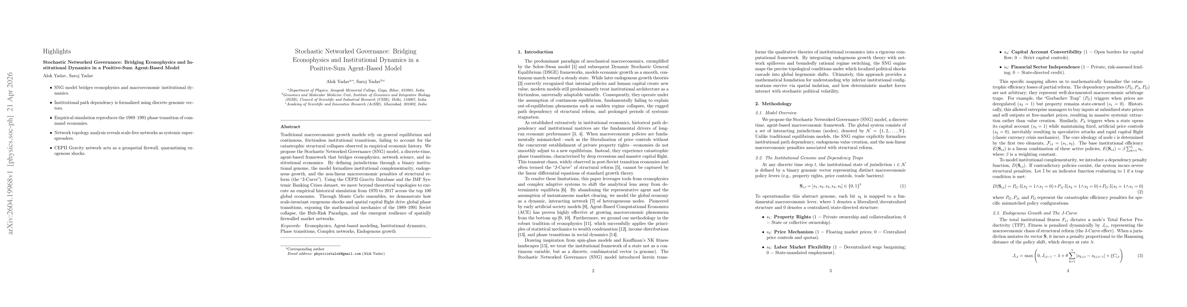 Thumbnail for Stochastic Networked Governance: Bridging Econophysics and Institutional Dynamics in a Positive-Sum Agent-Based Model