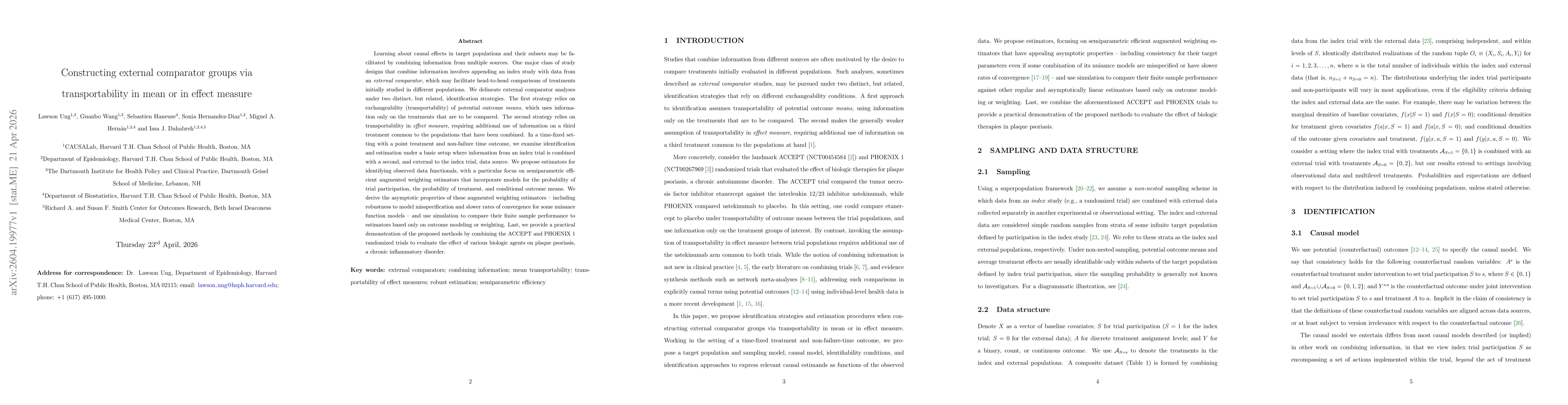 Thumbnail for Constructing external comparator groups via transportability in mean or in effect measure