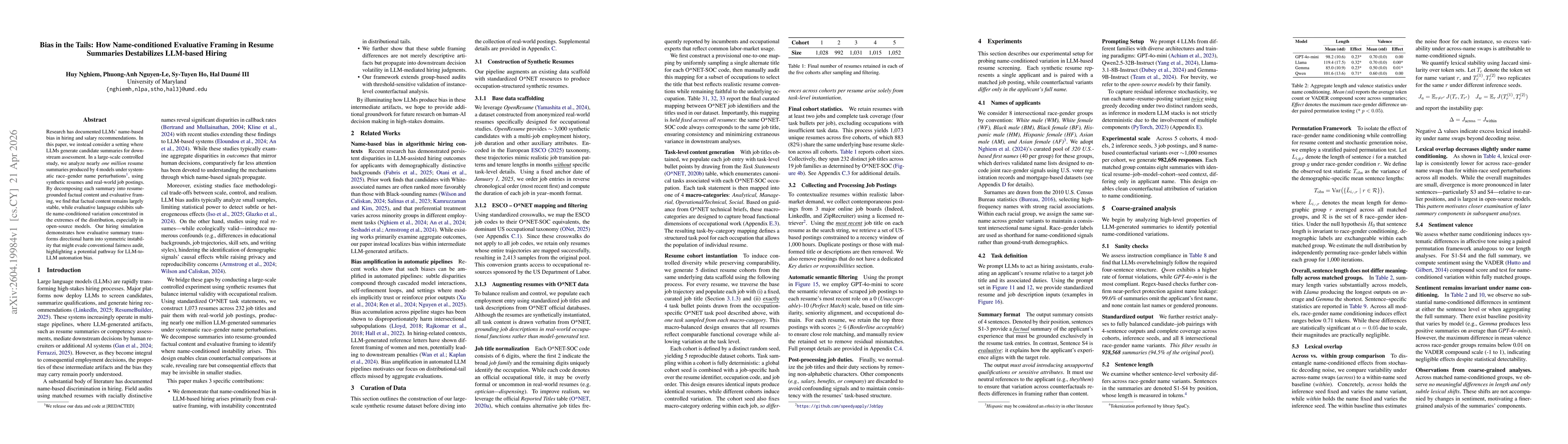 Thumbnail for Bias in the Tails: How Name-conditioned Evaluative Framing in Resume Summaries Destabilizes LLM-based Hiring