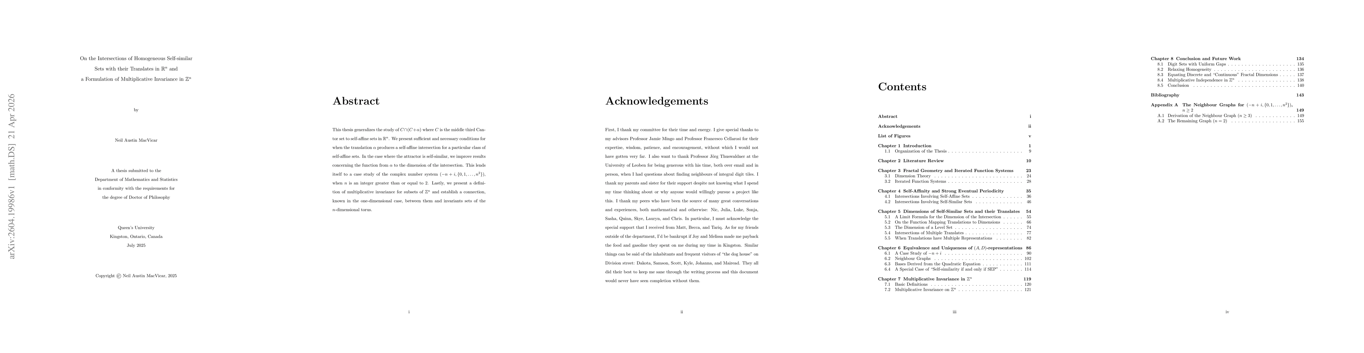 Thumbnail for On the intersections of homogeneous self-similar sets with their translates in $\mathbb{R}^{n}$ and a formulation of multiplicative invariance in $\mathbb{Z}^{n}$