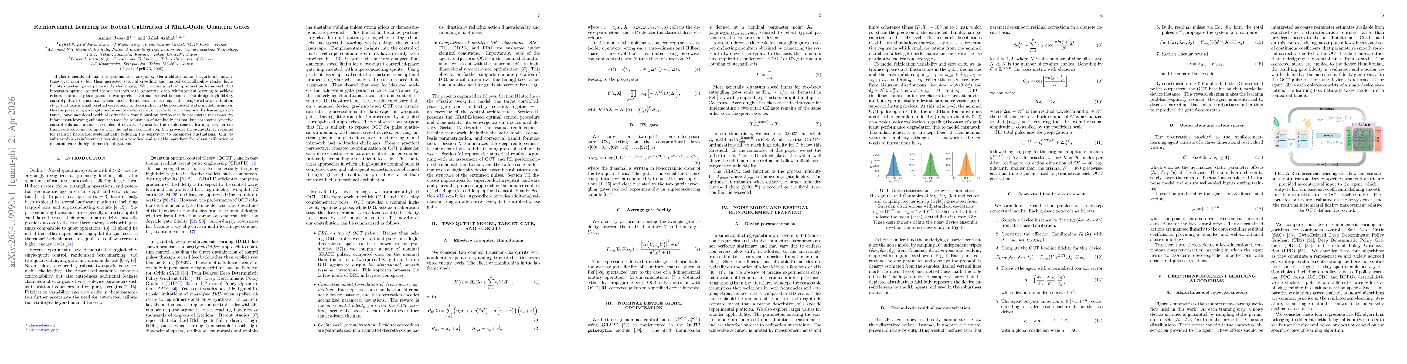 Thumbnail for Reinforcement Learning for Robust Calibration of Multi-Qudit Quantum Gates