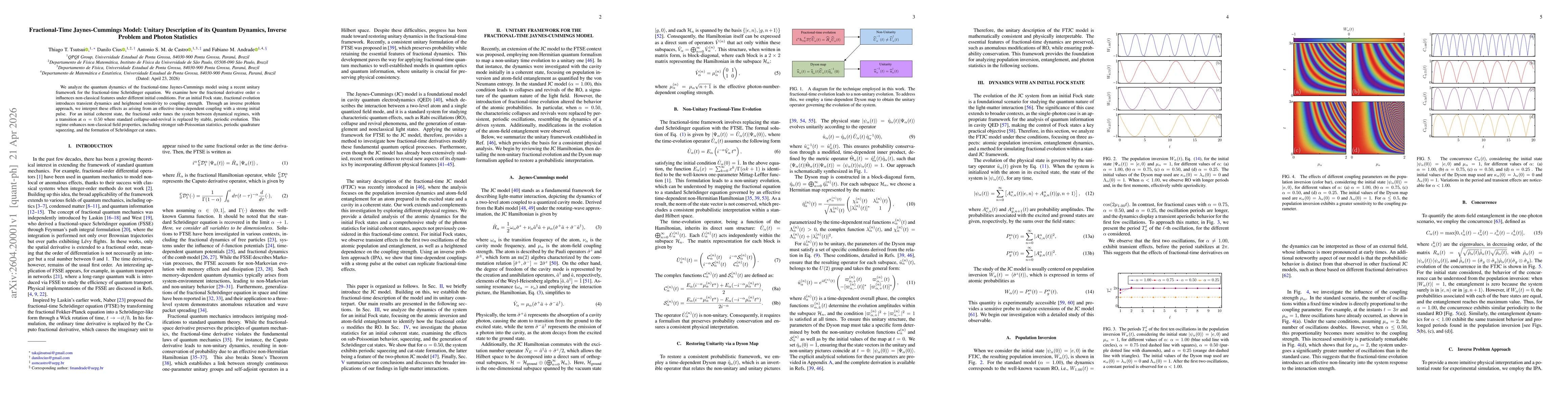 Thumbnail for Fractional-Time Jaynes-Cummings Model: Unitary Description of its Quantum Dynamics, Inverse Problem and Photon Statistics