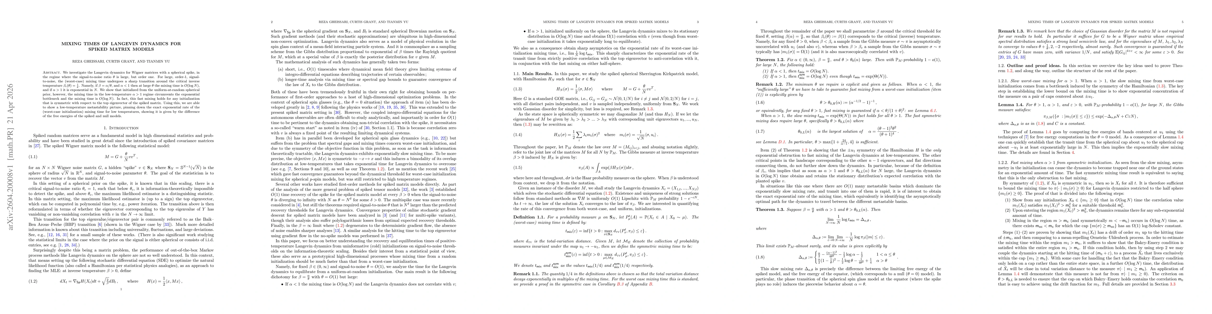 Thumbnail for Mixing times of Langevin dynamics for spiked matrix models