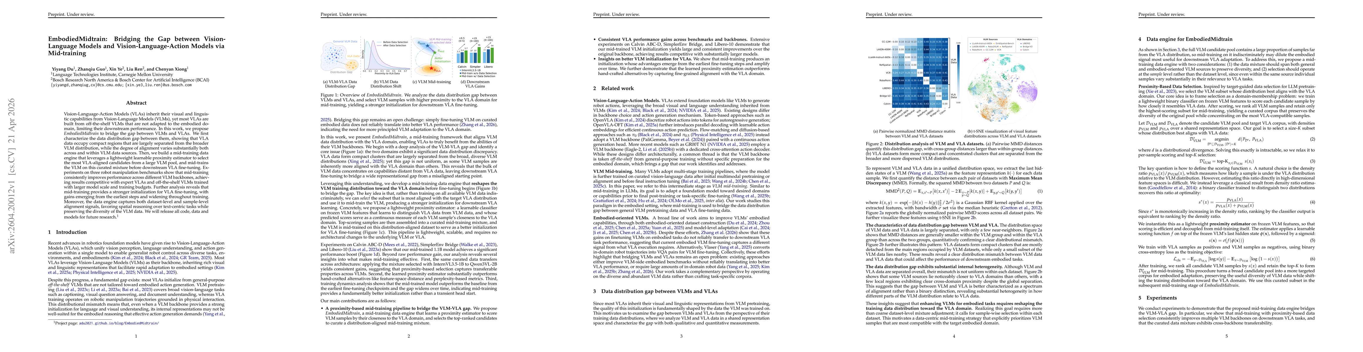 Thumbnail for EmbodiedMidtrain: Bridging the Gap between Vision-Language Models and Vision-Language-Action Models via Mid-training