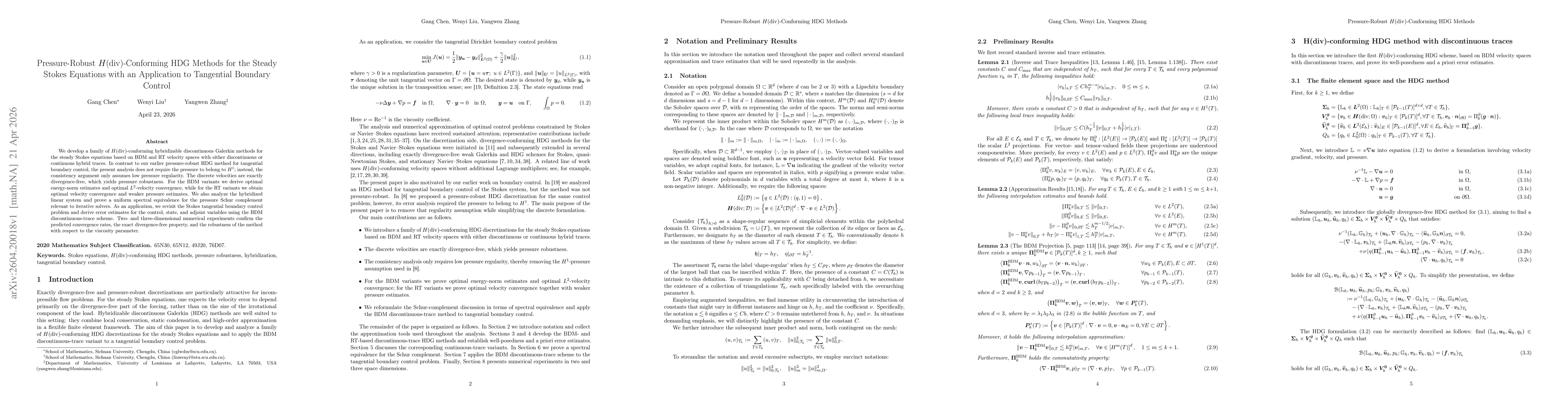 Thumbnail for Pressure-Robust $H(\mathrm{div})$-Conforming HDG Methods for the Steady Stokes Equations with an Application to Tangential Boundary Control