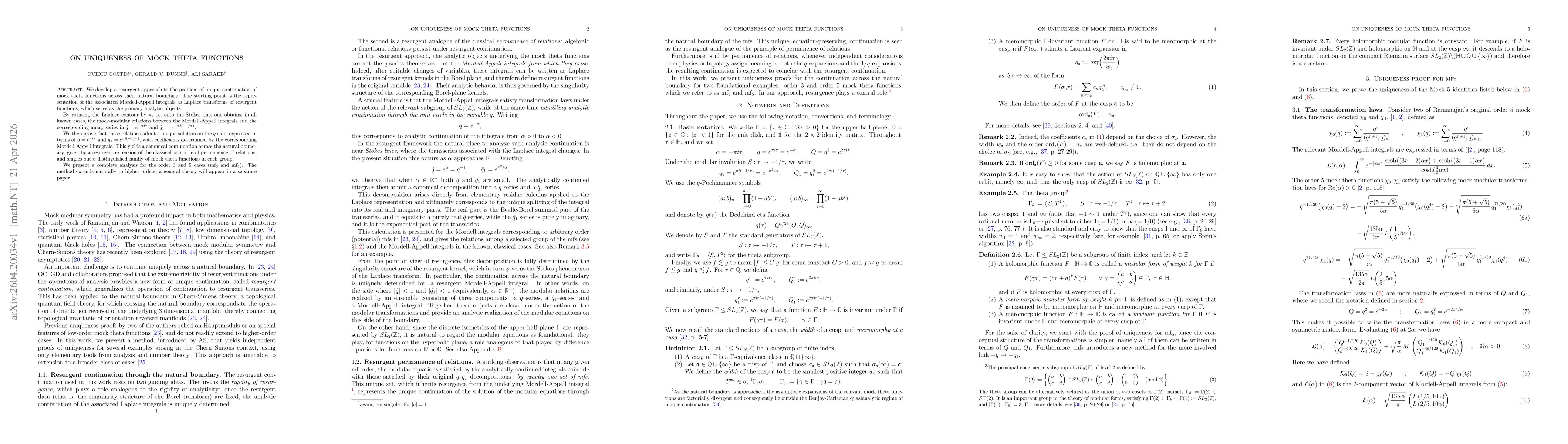 Thumbnail for On Uniqueness of Mock Theta Functions