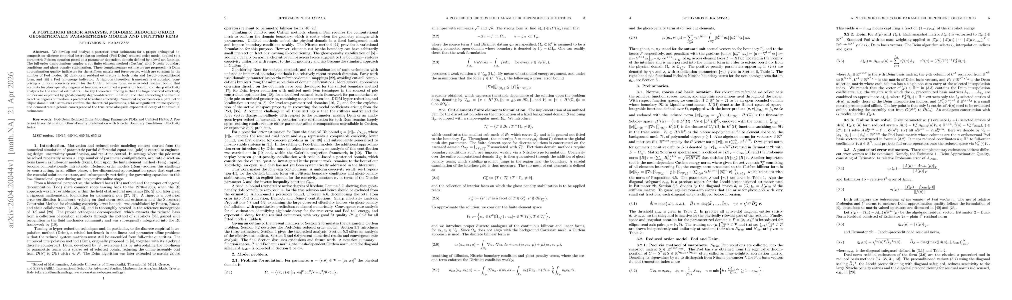 Thumbnail for A Posteriori Error Analysis, Pod-Deim Reduced Order Geometrically Parametrized Models And Unfitted FEMs