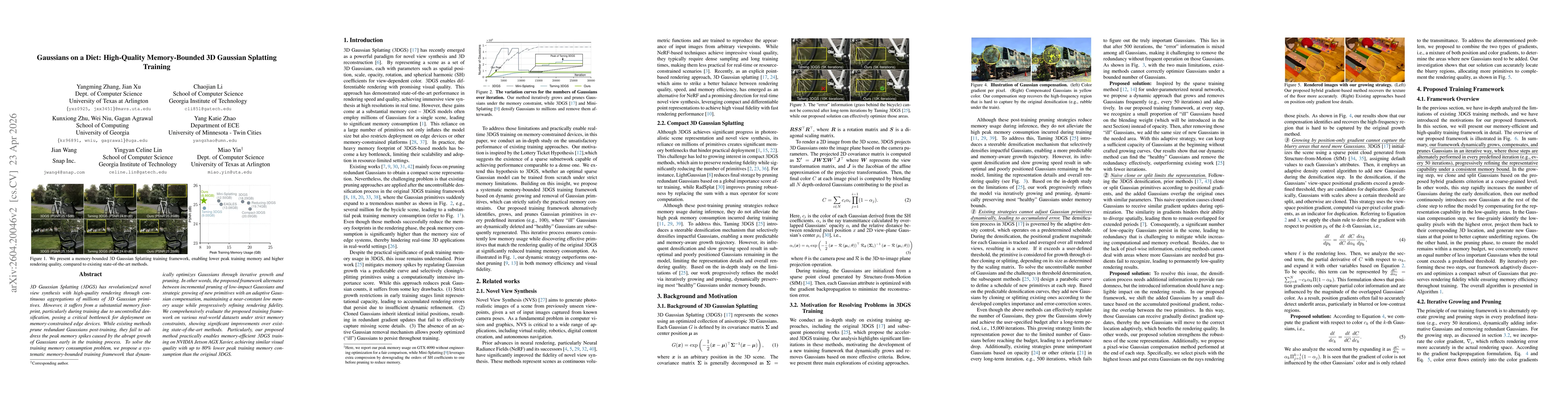 Thumbnail for Gaussians on a Diet: High-Quality Memory-Bounded 3D Gaussian Splatting Training