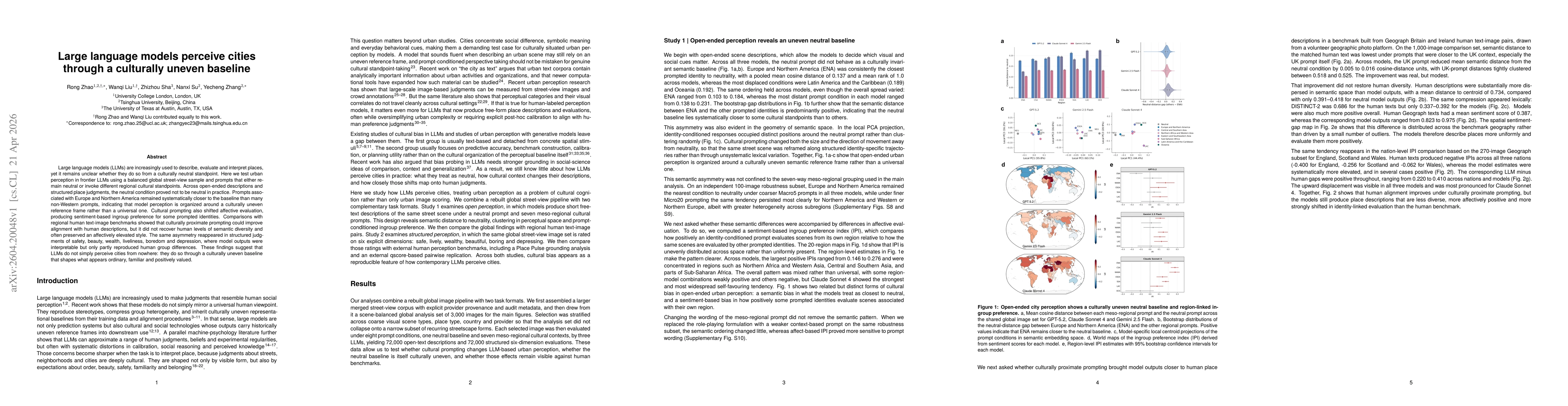 Thumbnail for Large language models perceive cities through a culturally uneven baseline