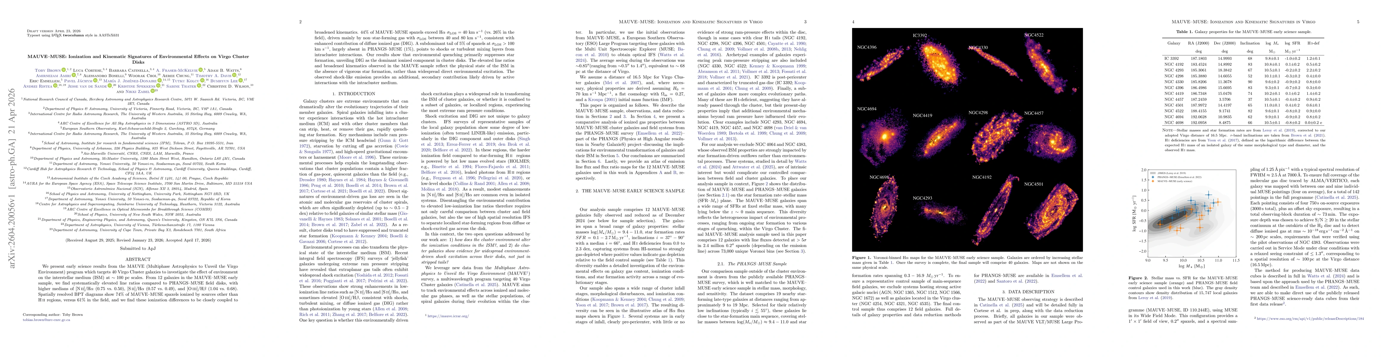 Thumbnail for MAUVE-MUSE: Ionization and Kinematic Signatures of Environmental Effects on Virgo Cluster Disks