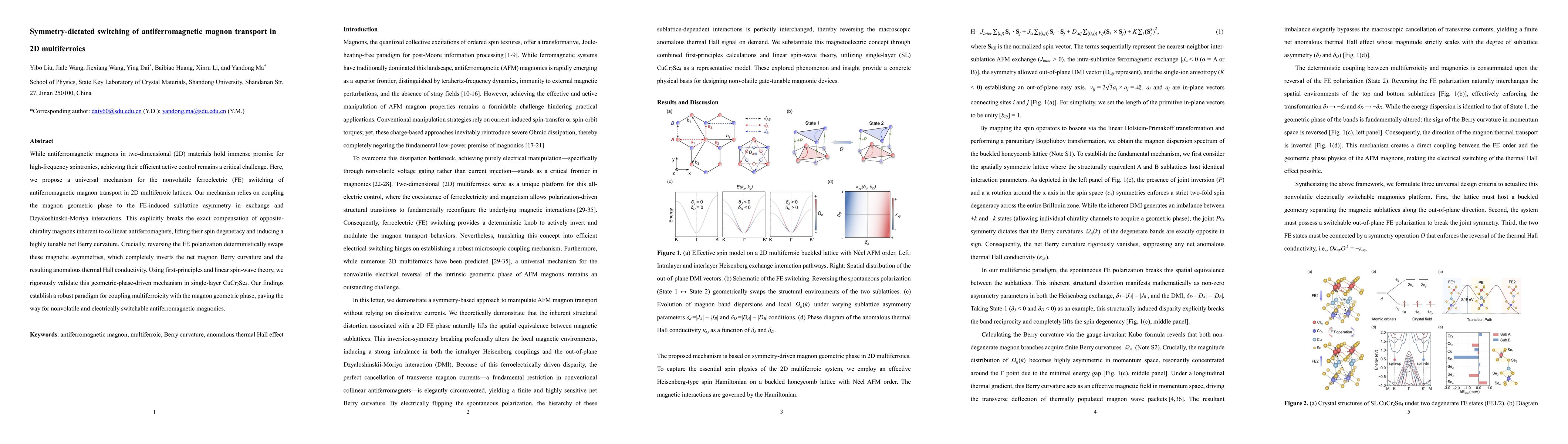Thumbnail for Symmetry-dictated switching of antiferromagnetic magnon transport in 2D multiferroics