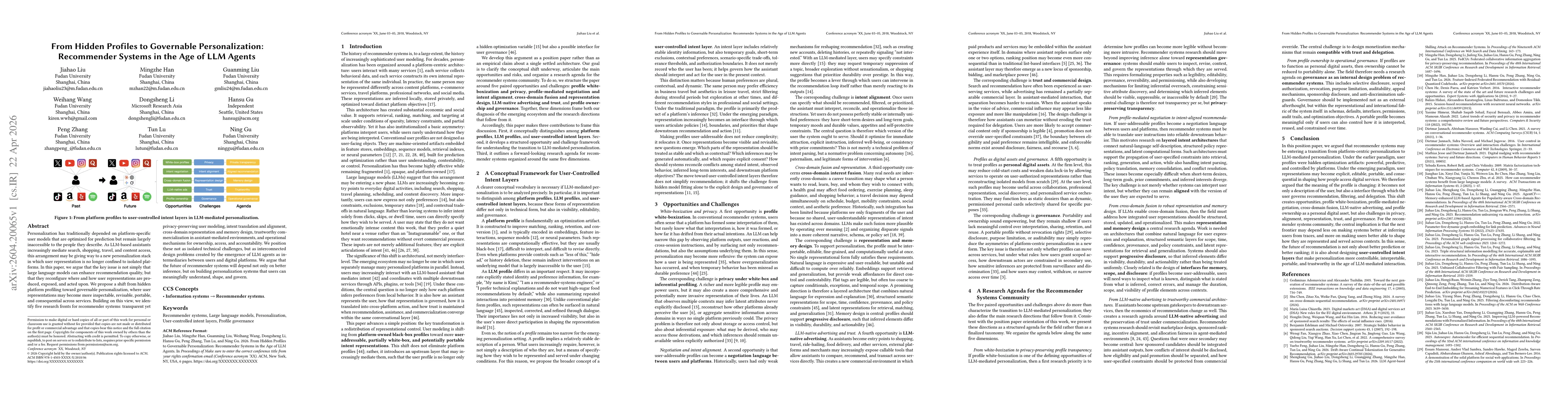 Thumbnail for From Hidden Profiles to Governable Personalization: Recommender Systems in the Age of LLM Agents