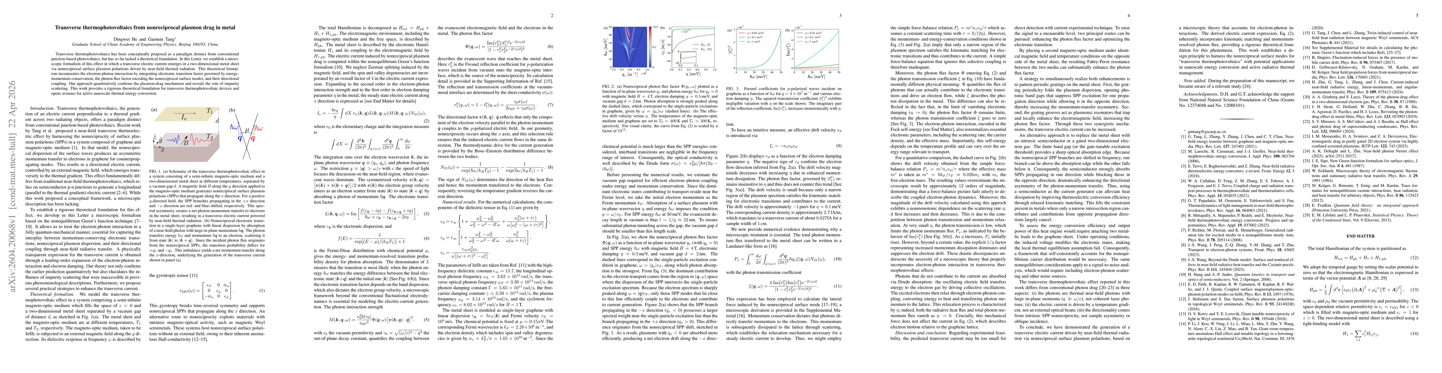 Thumbnail for Transverse thermophotovoltaics from nonreciprocal plasmon drag in metal