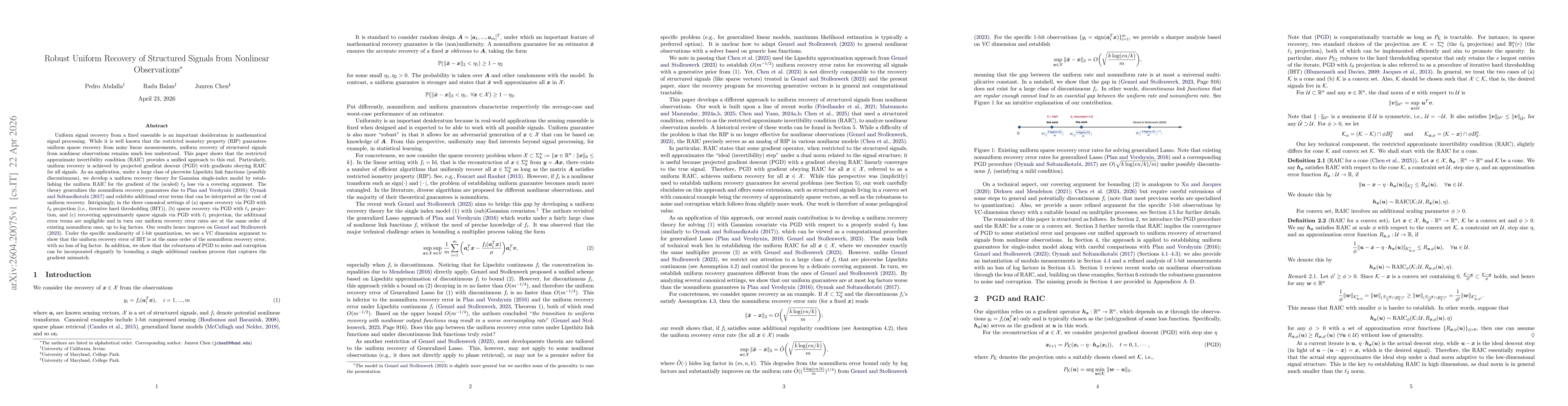 Thumbnail for Robust Uniform Recovery of Structured Signals from Nonlinear Observations