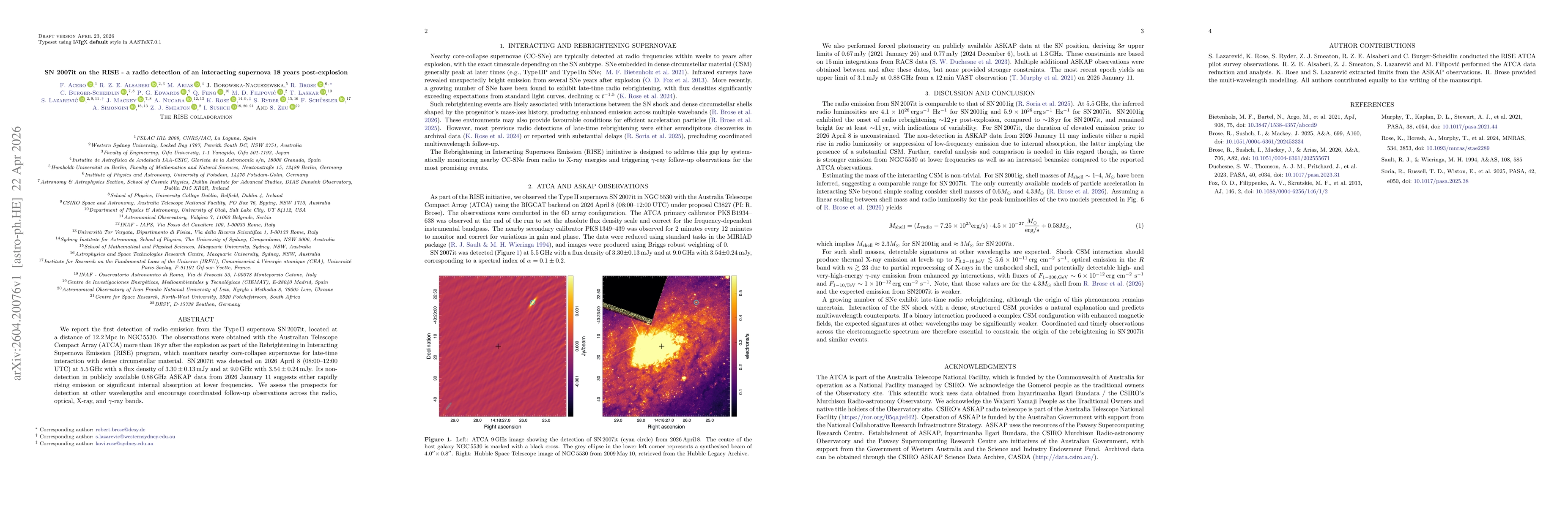 Thumbnail for SN 2007it on the RISE -- a radio detection of an interacting supernova 18 years post-explosion