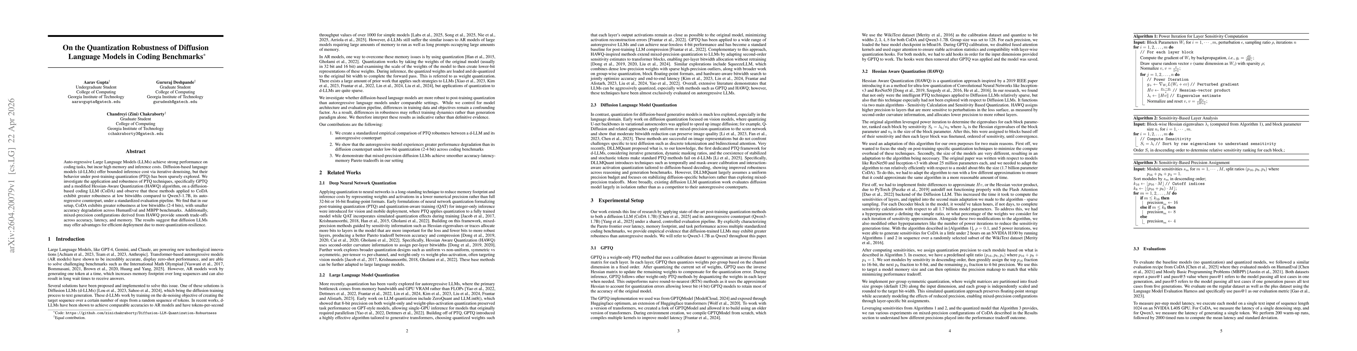 Thumbnail for On the Quantization Robustness of Diffusion Language Models in Coding Benchmarks