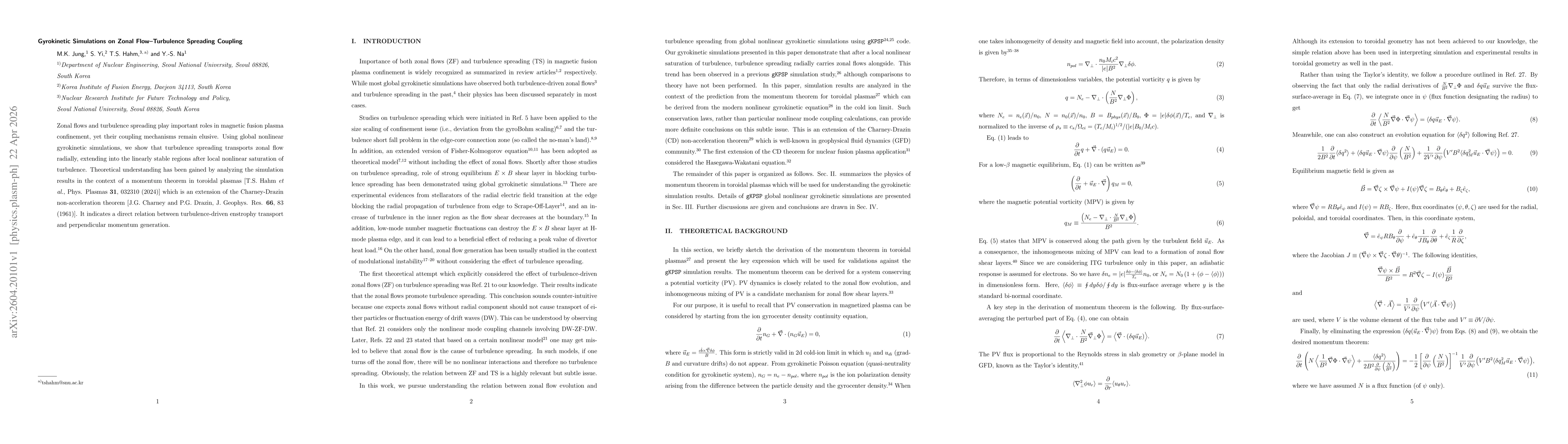 Thumbnail for Gyrokinetic simulations on zonal flow-turbulence spreading coupling
