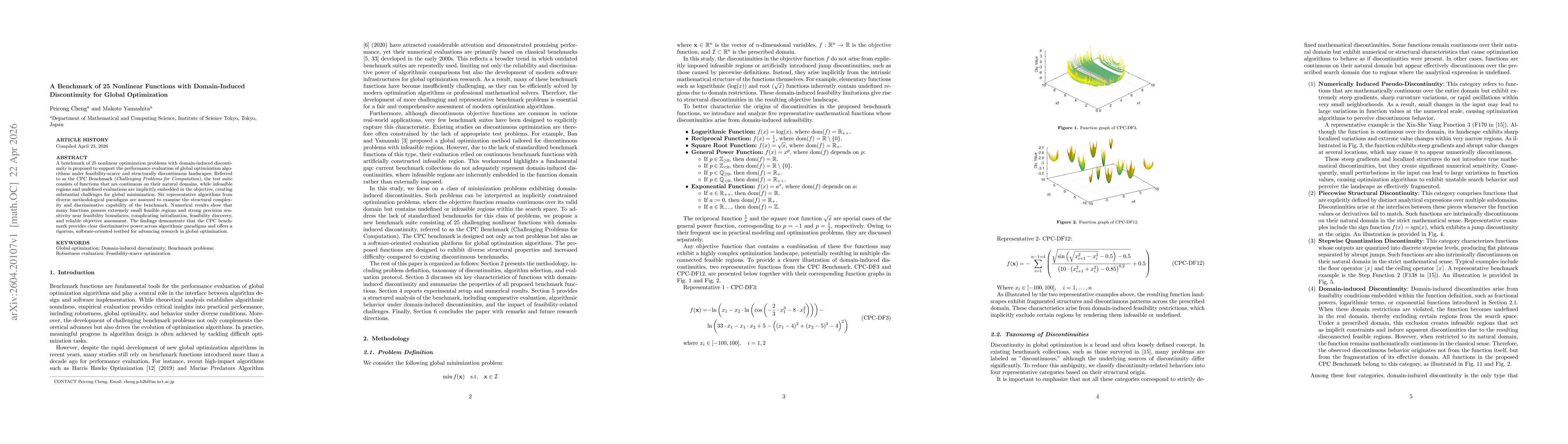 Thumbnail for A Benchmark of 25 Nonlinear Functions with Domain-Induced Discontinuity for Global Optimization