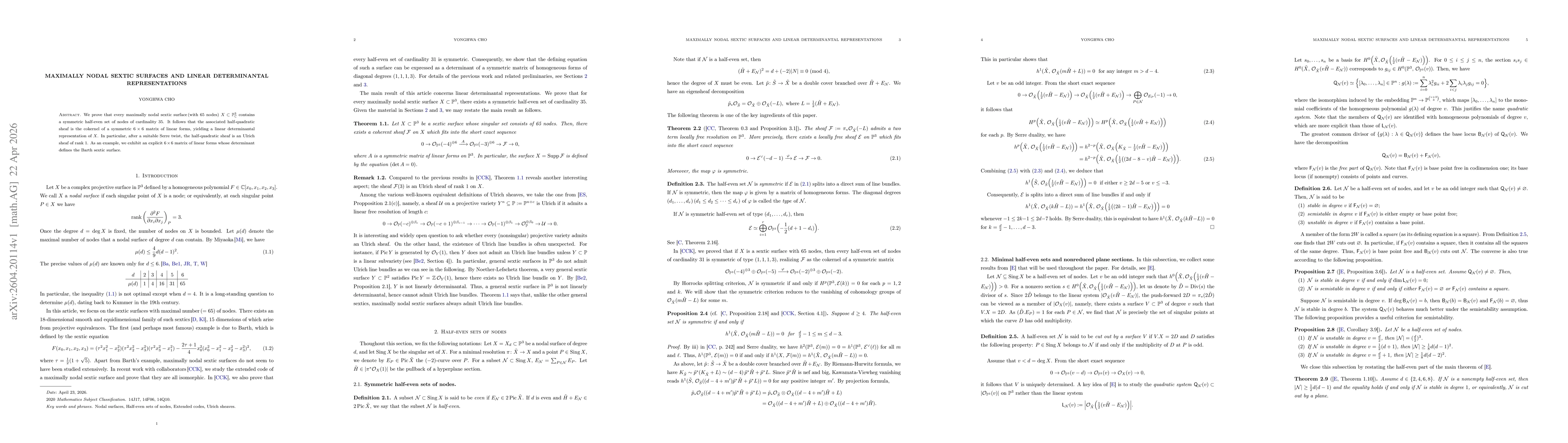 Thumbnail for Maximally nodal sextic surfaces and linear determinantal representations