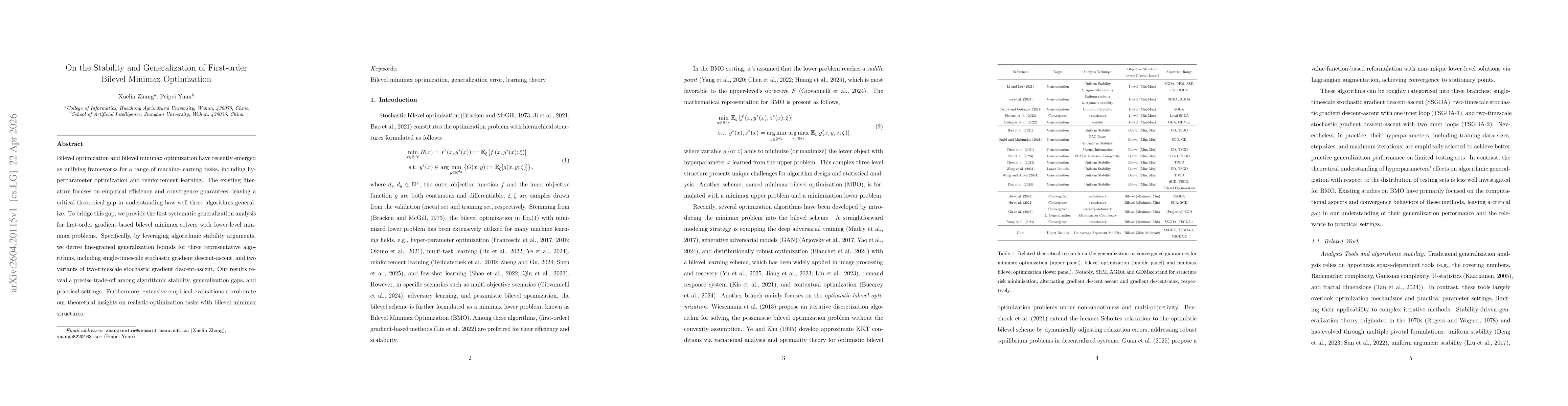 Thumbnail for On the Stability and Generalization of First-order Bilevel Minimax Optimization