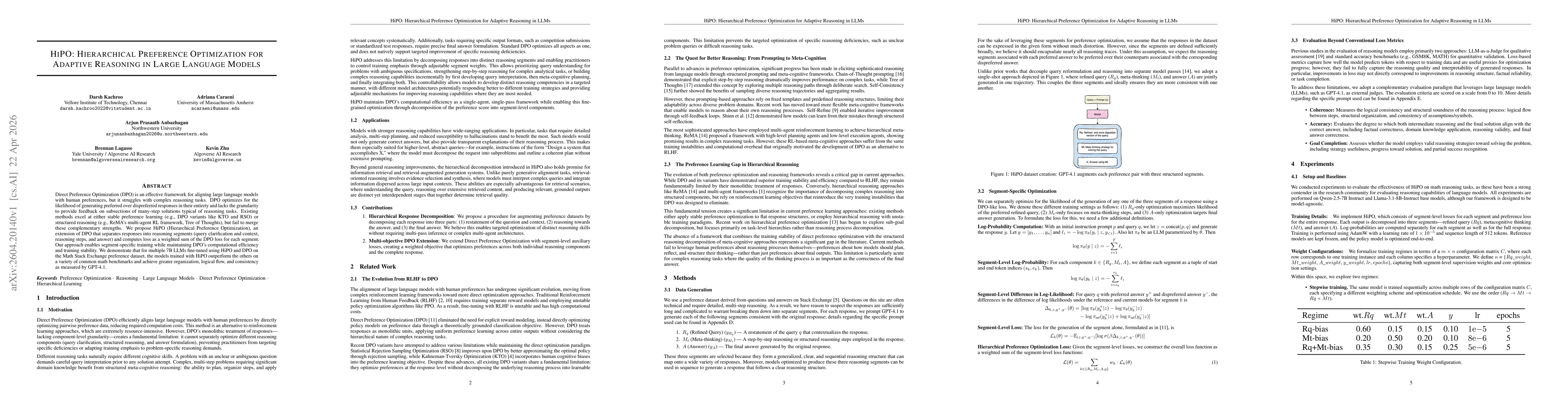 Thumbnail for HiPO: Hierarchical Preference Optimization for Adaptive Reasoning in LLMs