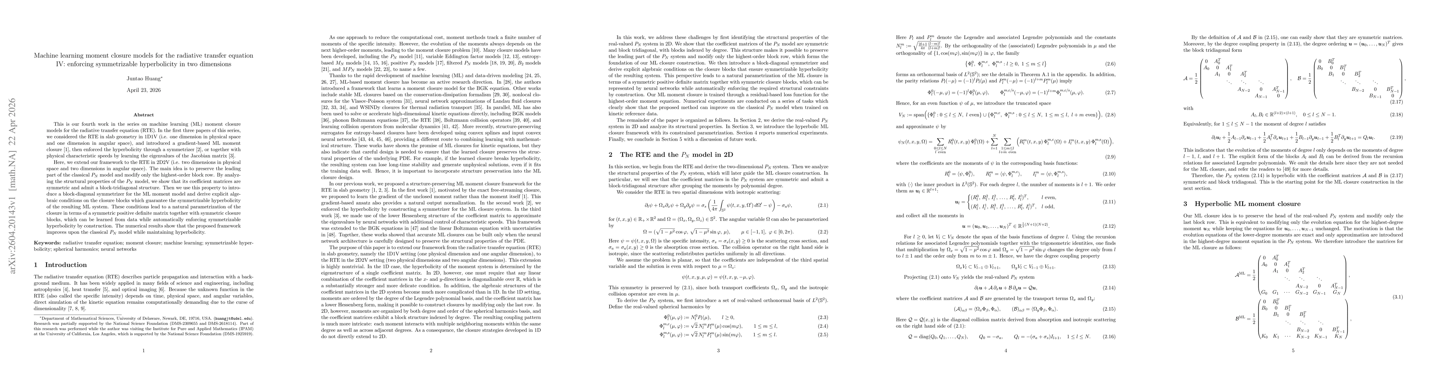 Thumbnail for Machine learning moment closure models for the radiative transfer equation IV: enforcing symmetrizable hyperbolicity in two dimensions