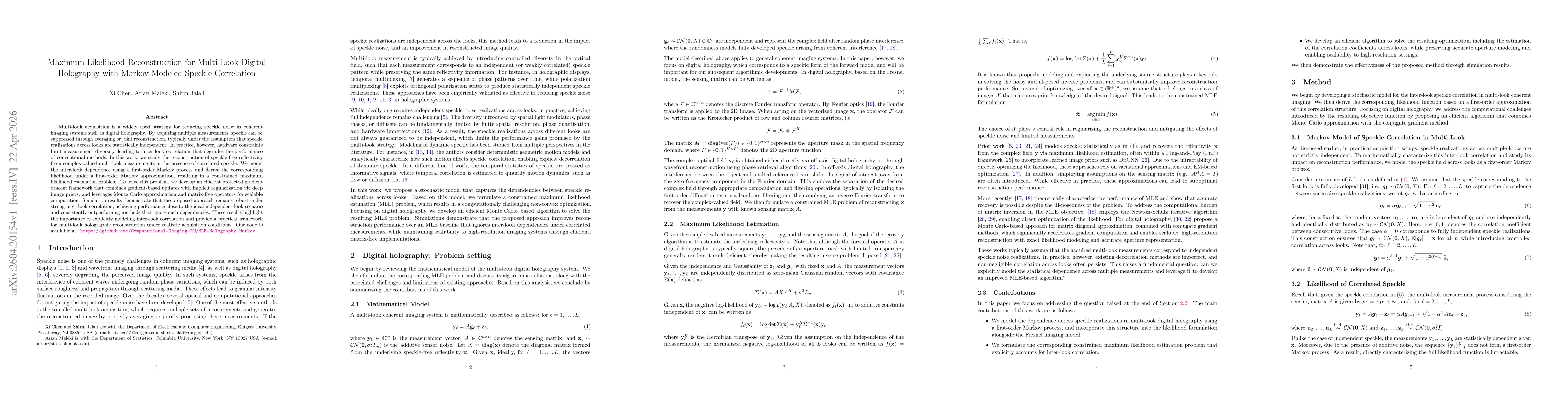 Thumbnail for Maximum Likelihood Reconstruction for Multi-Look Digital Holography with Markov-Modeled Speckle Correlation