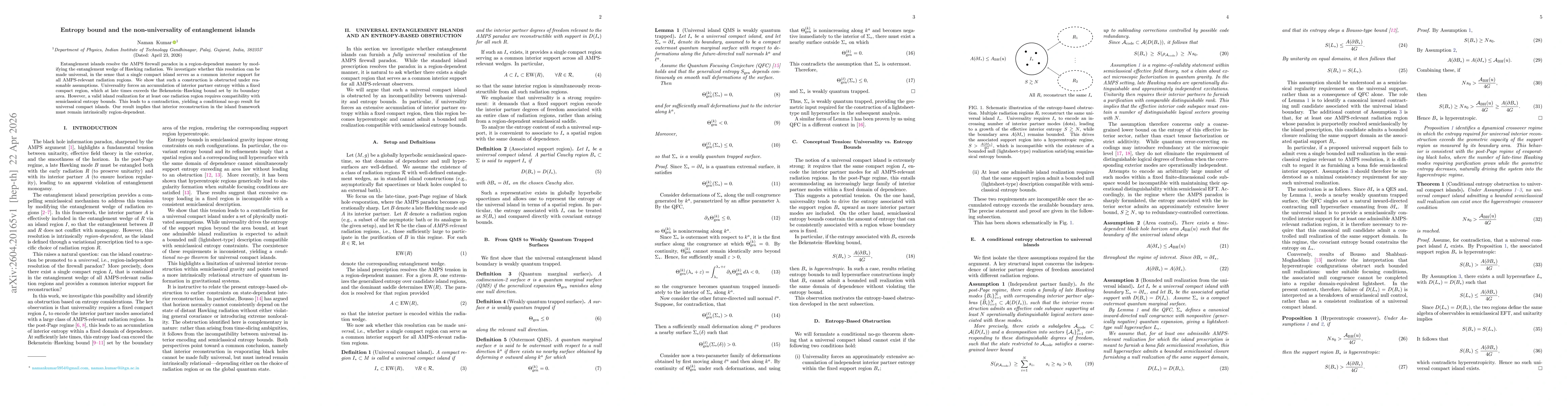 Thumbnail for Entropy bound and the non-universality of entanglement islands