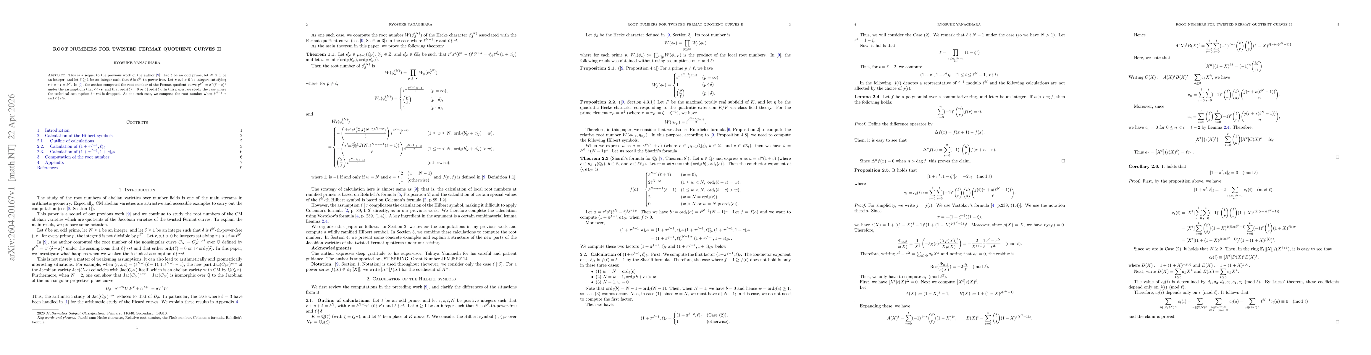 Thumbnail for Root numbers for twisted Fermat quotient curves II