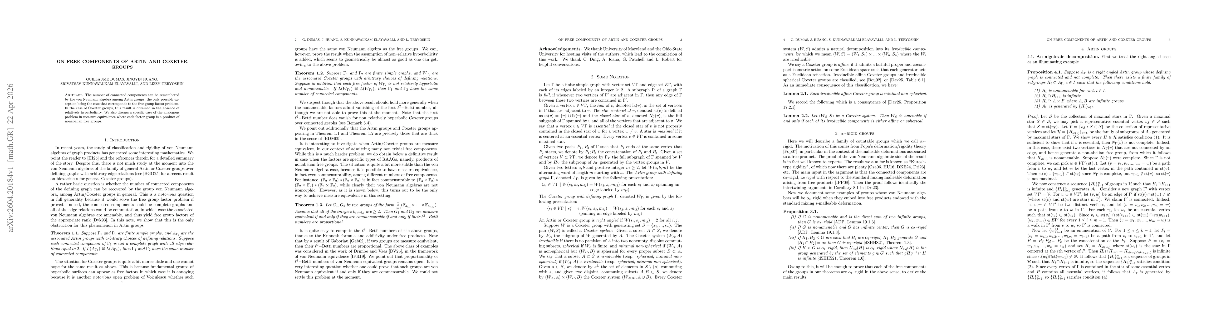 Thumbnail for On free components of Artin and Coxeter groups