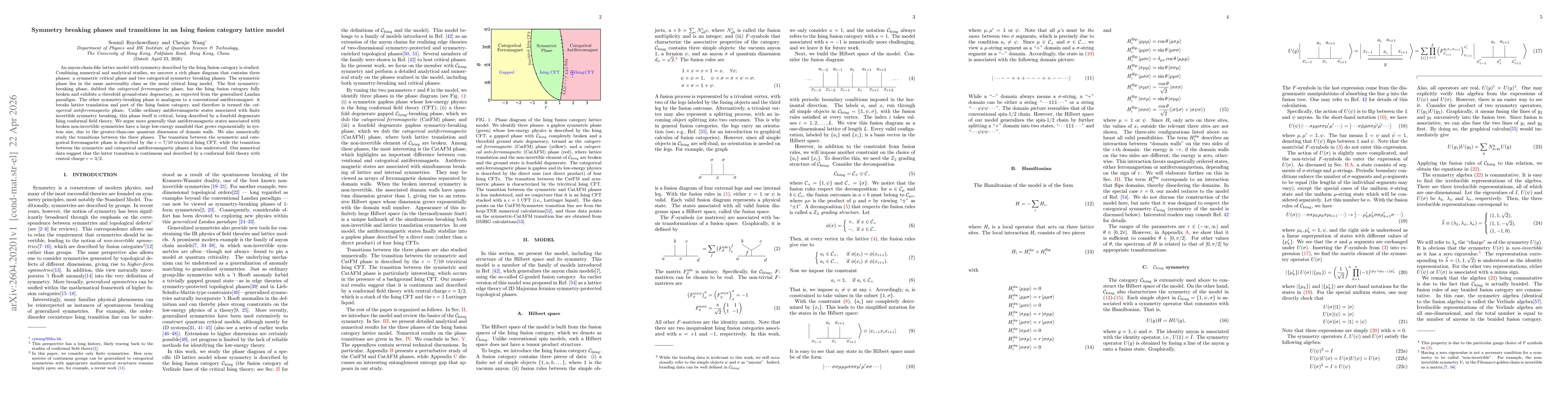 Thumbnail for Symmetry breaking phases and transitions in an Ising fusion category lattice model