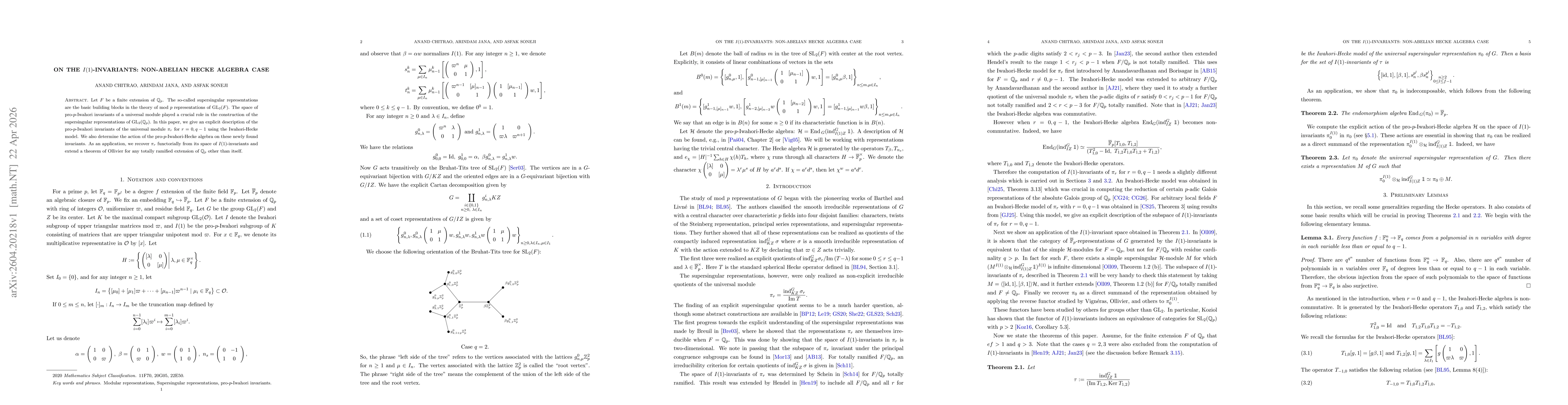 Thumbnail for On the $I(1)$-invariants: Non-abelian Hecke algebra case