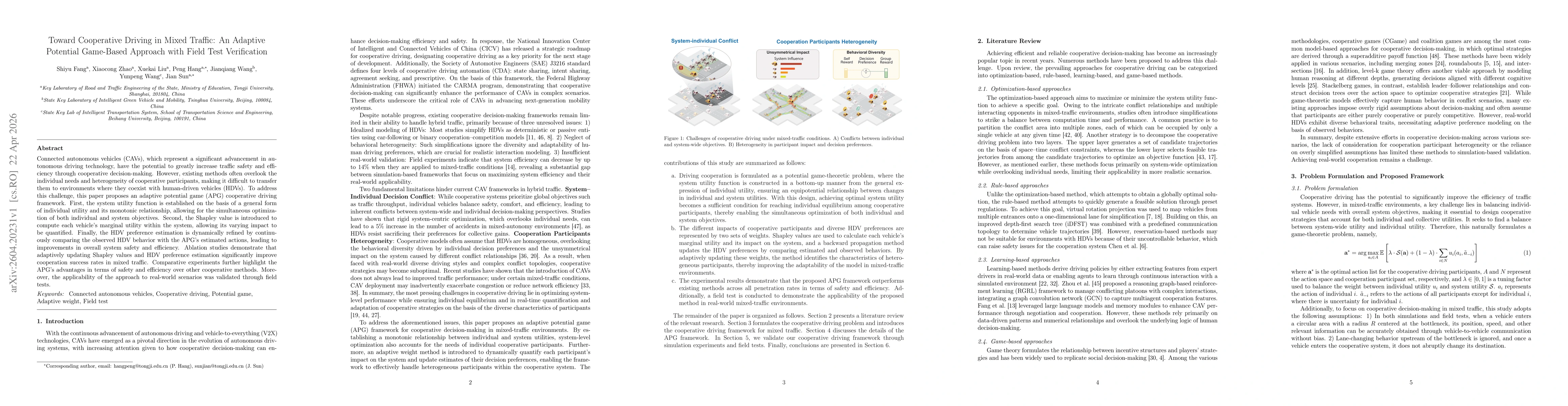 Thumbnail for Toward Cooperative Driving in Mixed Traffic: An Adaptive Potential Game-Based Approach with Field Test Verification