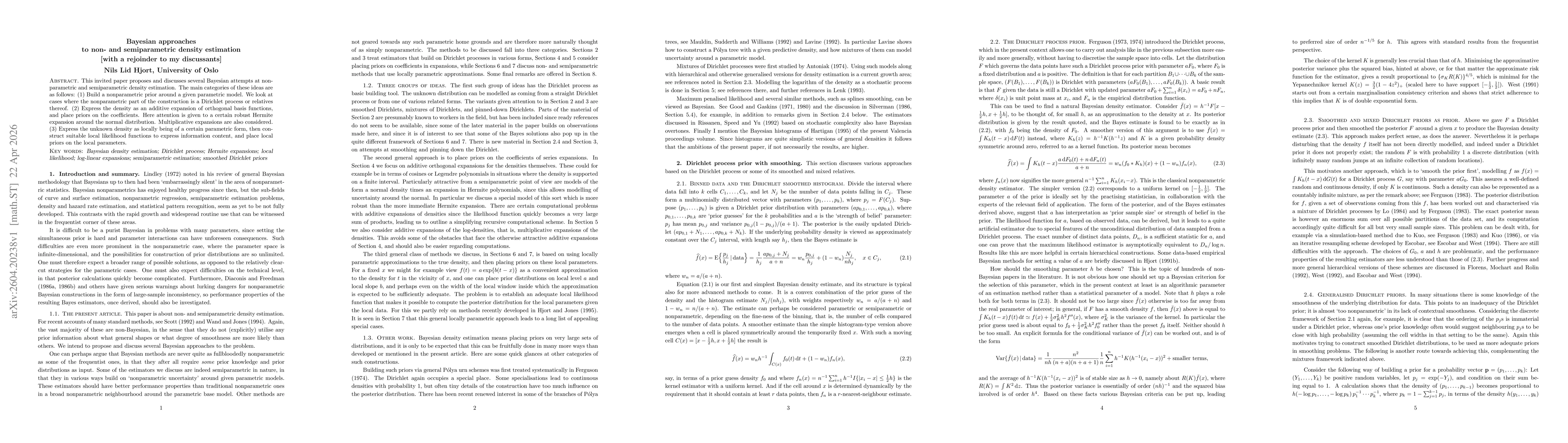 Thumbnail for Bayesian approaches to non- and semiparametric density estimation [with a rejoinder to my discussants]