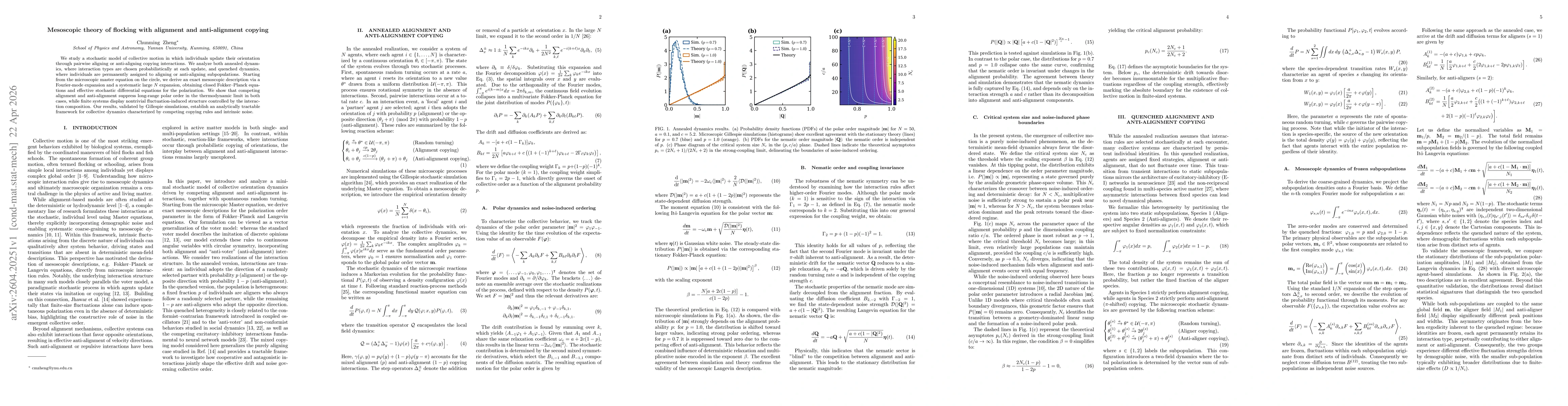 Thumbnail for Mesoscopic theory of flocking with alignment and anti-alignment copying