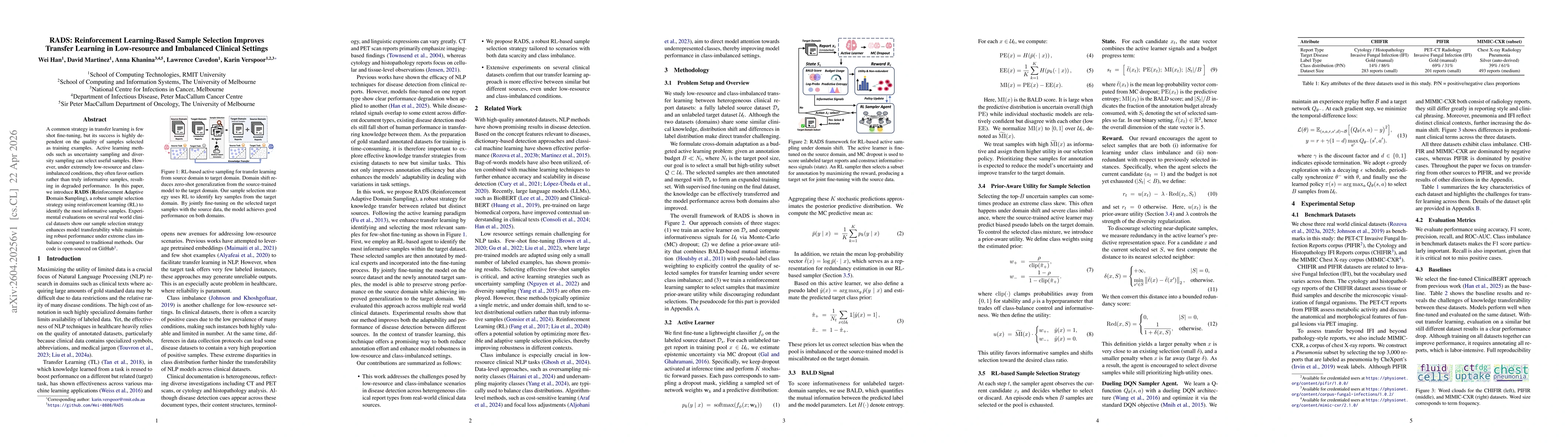Thumbnail for RADS: Reinforcement Learning-Based Sample Selection Improves Transfer Learning in Low-resource and Imbalanced Clinical Settings